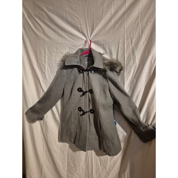 CALVIN KLEIN Toggle Coat with Removable Faux Fur Hood Size M /L. - Picture 3 of 12
